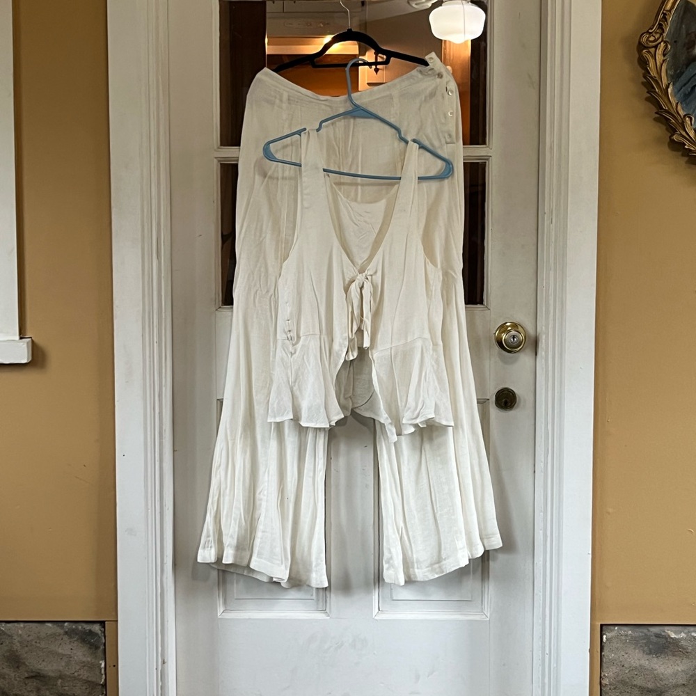Free People Cream Sleeveless Top and Pants Set